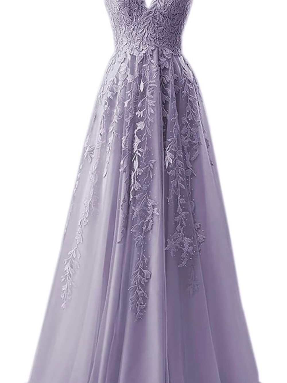 Lilac V-Neck Lace Appliqué Maxi Dress